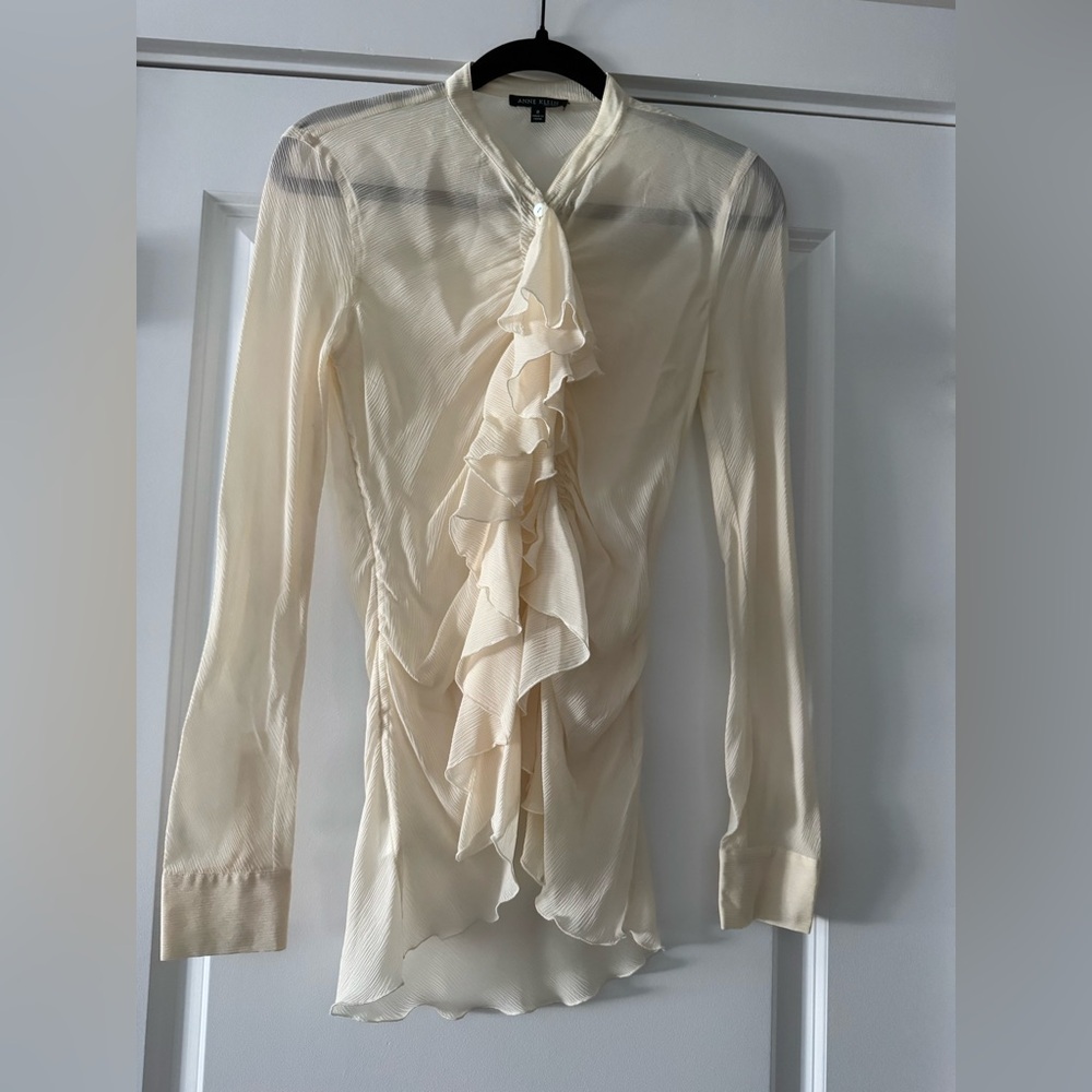 Anne Klein Women’s Cream Ruffle Front Blouse